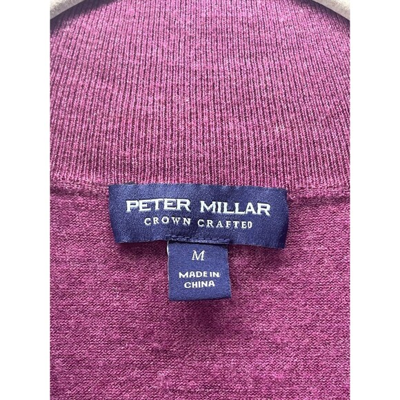 Peter Millar Men's Medium Purple Merlot Excursionist Flex Quarter Zip Sweater - Picture 2 of 9